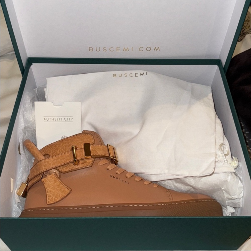 Buscemi Camel Leather High-Tops with Gold Accents